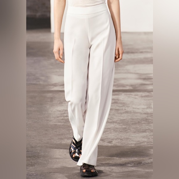 Zara NWT White Lightweight Casual Relaxed Fit Business Casual Pants Slacks Sz L - Picture 2 of 9